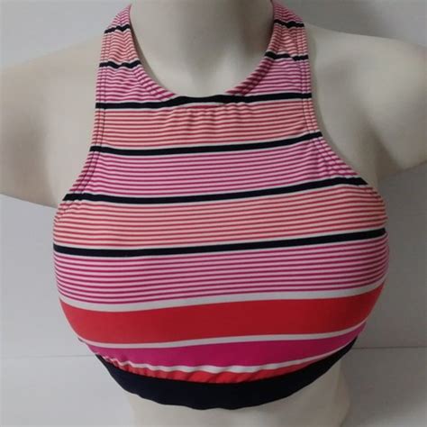 michael michael kors abby stripe halter strappy bikini top